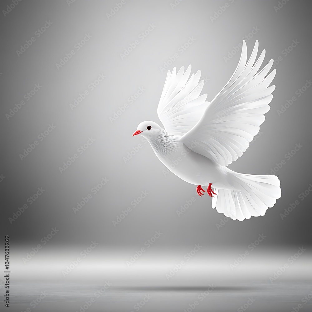 Obraz premium White Dove Soaring for Grey Background.