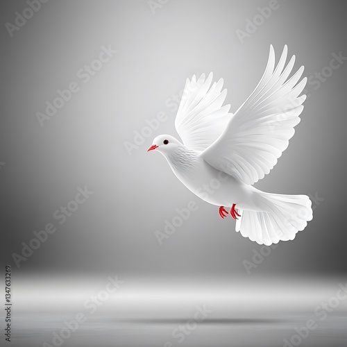 White Dove Soaring for Grey Background.