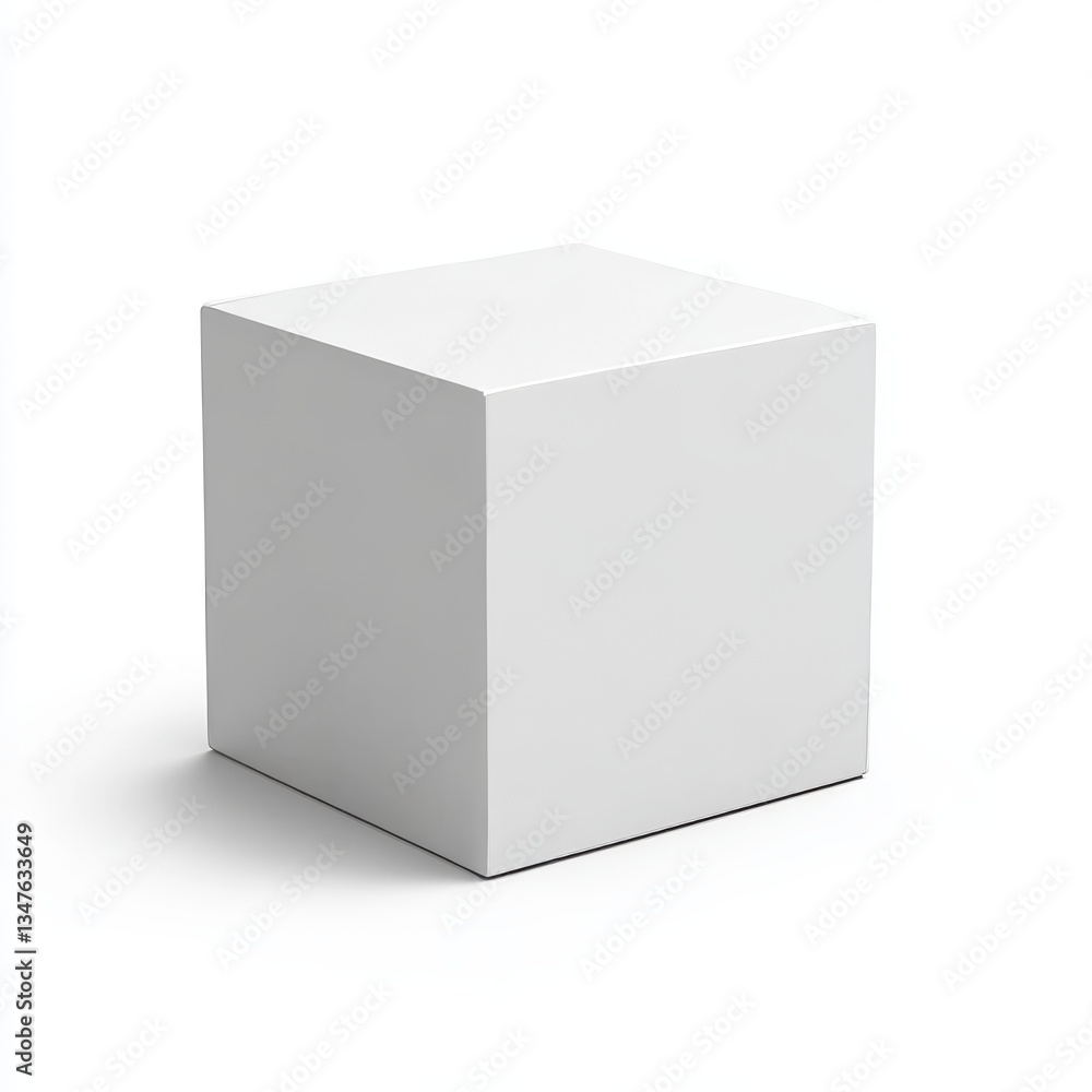 A white cube and a blank box are depicted from the top front side angle in a 3D illustration set against a white background A white cube and a blank box are depicted from the top front side angle in a 3D illustration set against a white background
