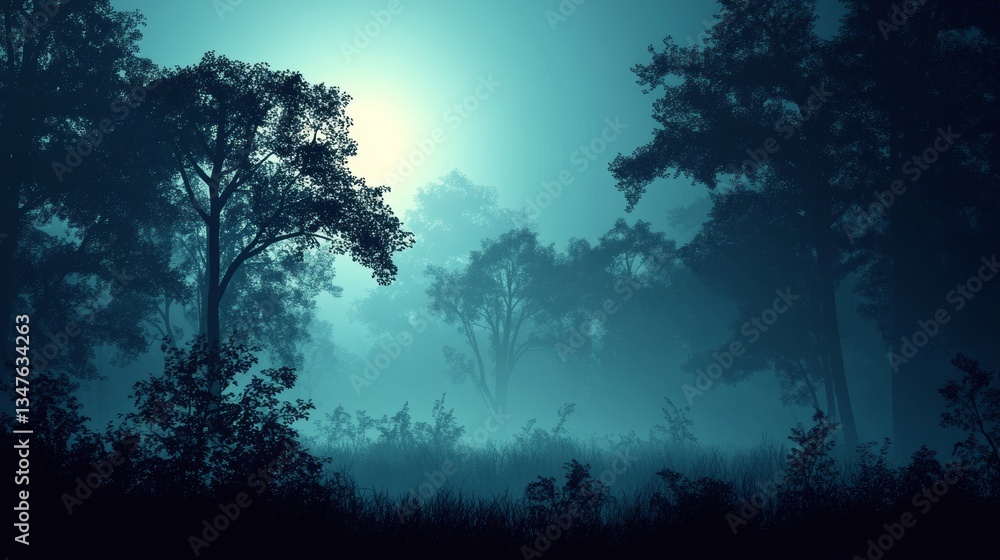 Fototapeta premium Moonlight shines through the Branches of Halloween Trees, creating an eerie scene