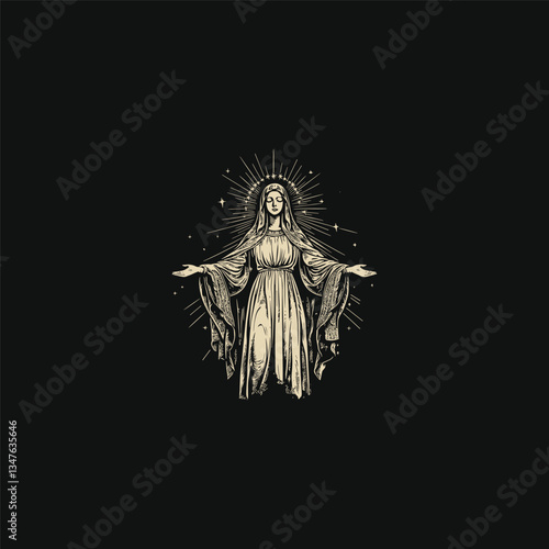 Majestic virgin mary design vector template illustration