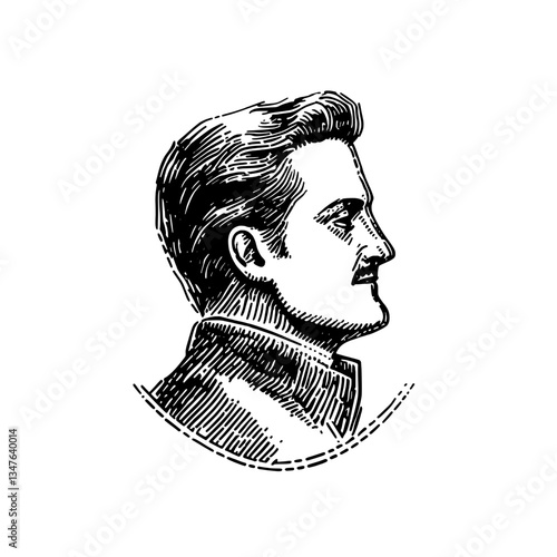 Vintage hand-drawn engraved illustration of a gentleman's profile showcasing classic tattoo design elements