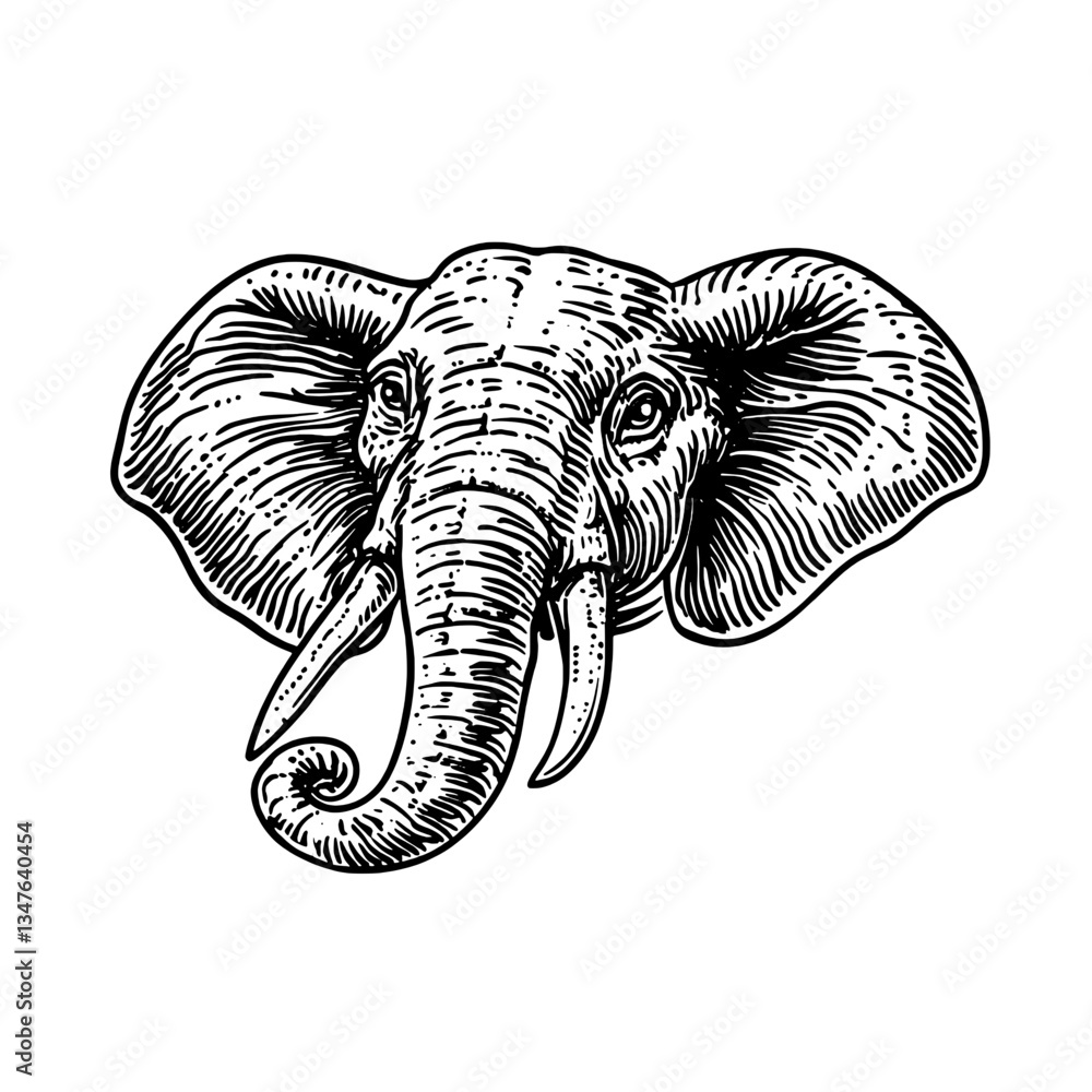 Obraz premium Elegant engraving of an elephant showcasing intricate details and vintage artistry for tattoo enthusiasts and design lovers