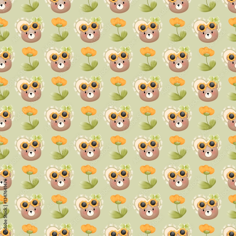 Obraz premium Teddy Bear summer Seamless Pattern