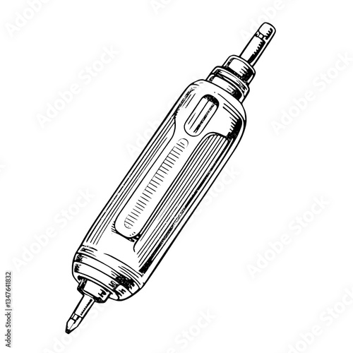 Hand-drawn vintage engraving of a precision screwdriver showcasing artistry in craft and design details