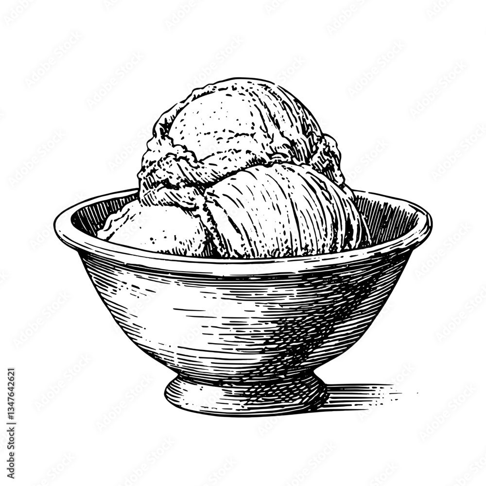 custom made wallpaper toronto digitalDelightful hand-drawn vintage illustration of ice cream scoops in an elegant bowl captured in a timeless engraved style