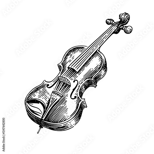 Elegant engraved illustration of a vintage violin design showcasing intricate details and artistic craftsmanship