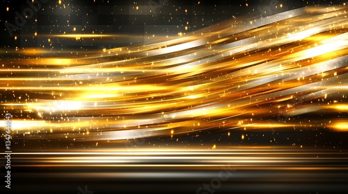 Abstract flowing golden light trails against a dark background