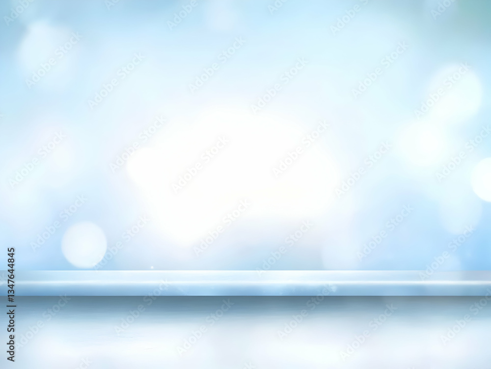 Fototapeta premium Blue bokeh background, empty surface, product display
