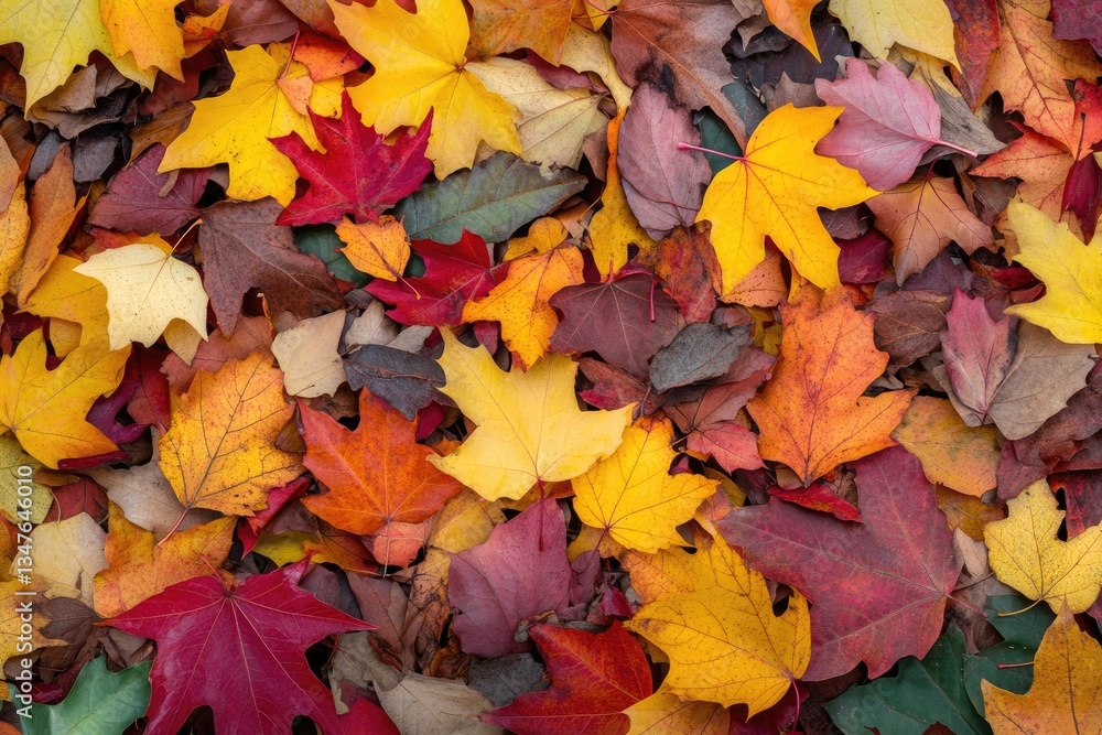 Fototapeta premium Colorful autumn leaves scattered on the ground.