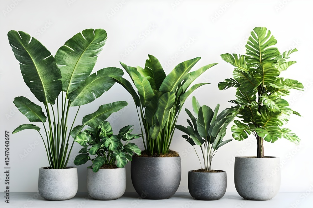 Fototapeta premium Set of potted plants with large leaves