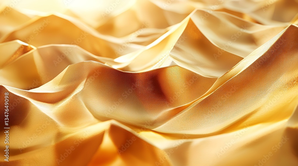 Obraz premium Golden fabric texture, soft waves, sunlight background, luxury design, website banner