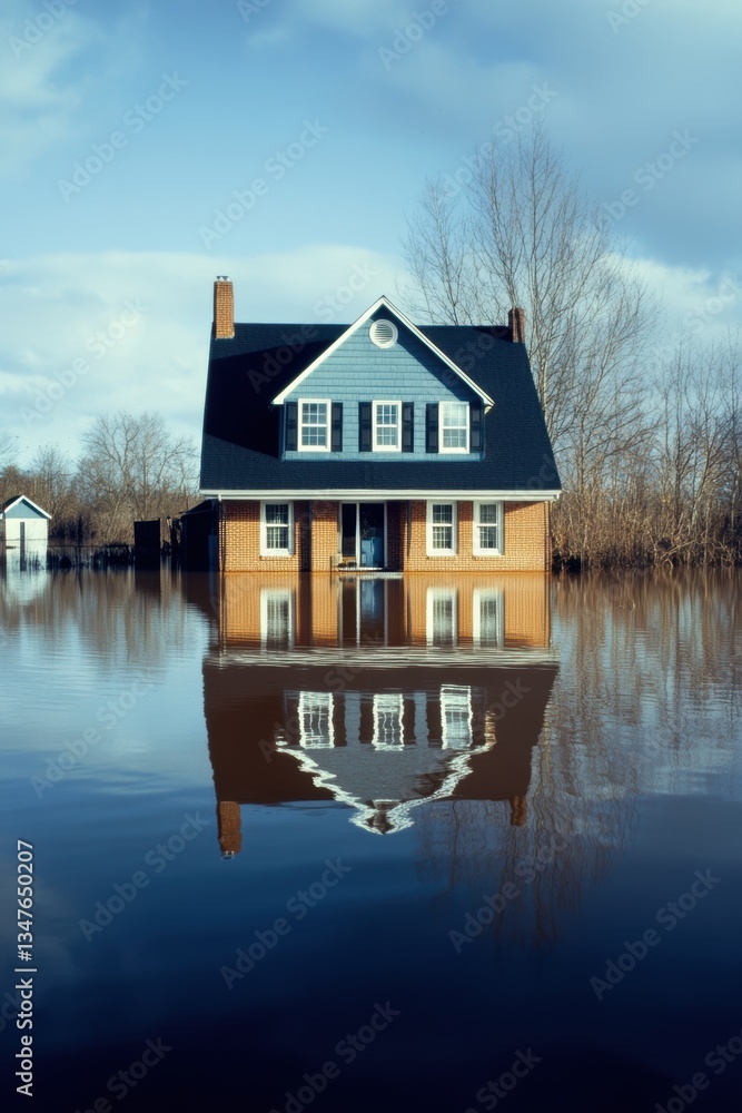 Fototapeta premium Devastating scene of flood disaster. Global climate change.