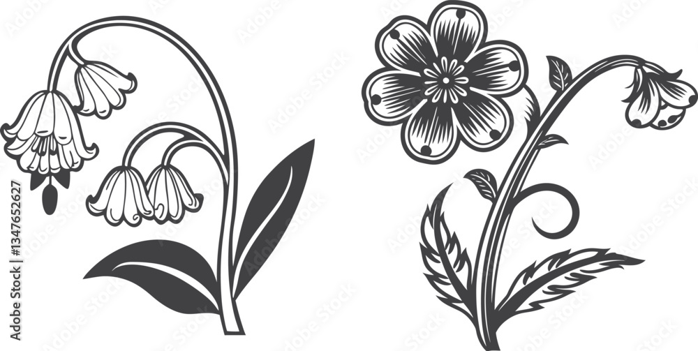 Obraz premium set of black and white flowers