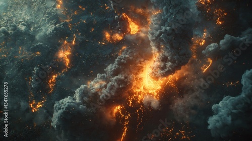 Fiery Volcanic Eruption Cloud Dramatic Dark Fantasy Art