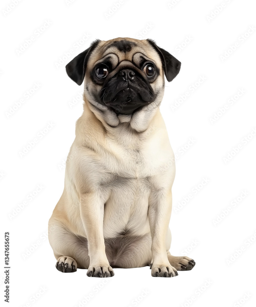 Obraz premium Pug sitting, full-body portrait on Png Format and Transparent Background