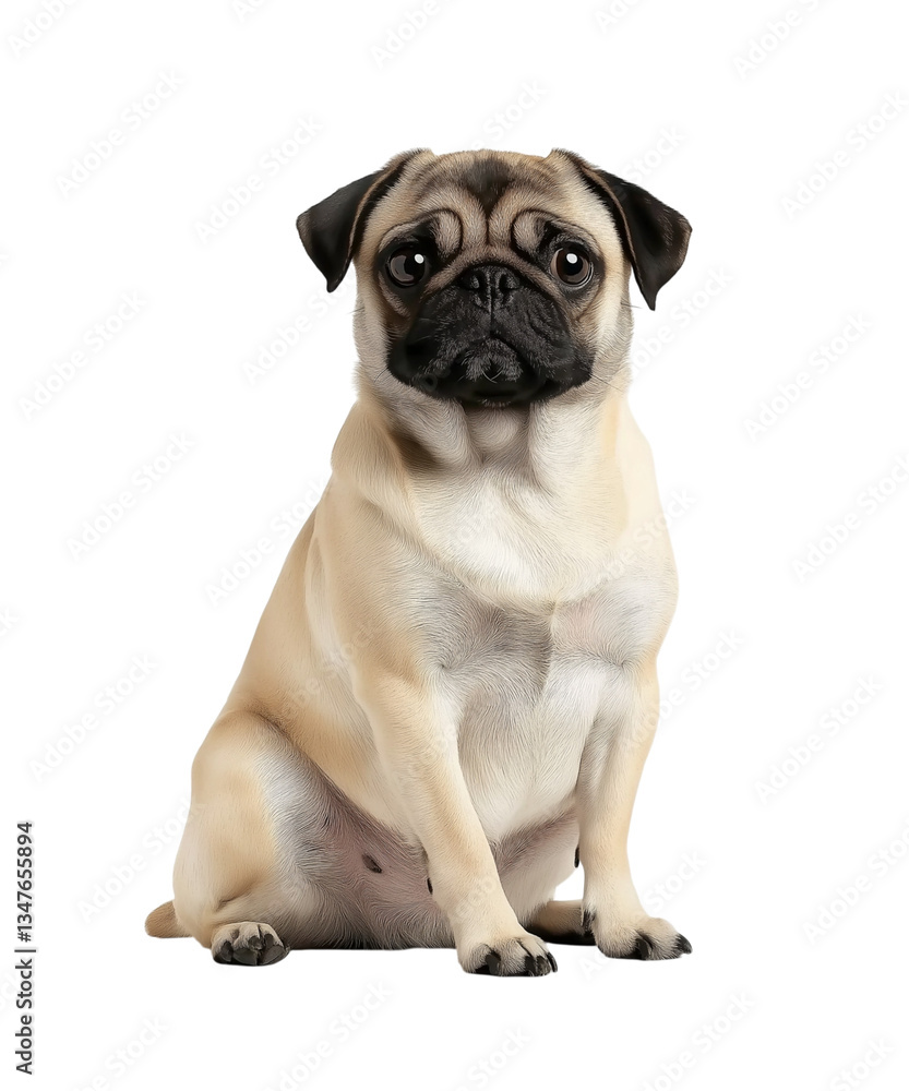Pug sitting, full-body portrait on Png Format and Transparent Background Pug sitting, full-body portrait on Png Format and Transparent Background
