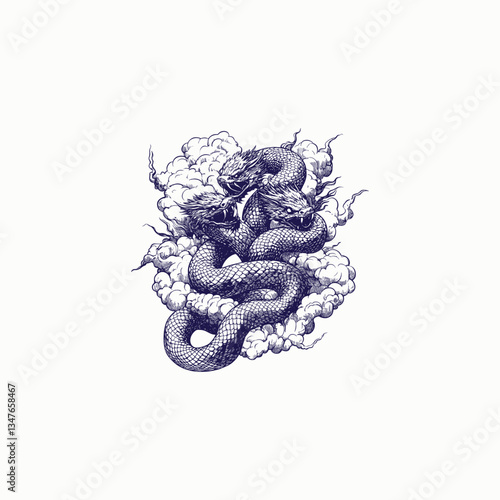 mighty three headed snake full of rage and powerful design vector template illustration