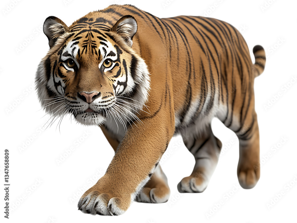 Obraz premium Majestic Bengal Tiger Walking Through the Wilderness, isolated on white or transparent background