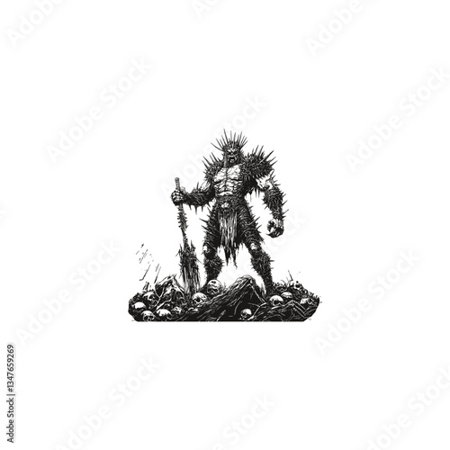 mighty executioner king stands on a rugged rock design vector template illustration