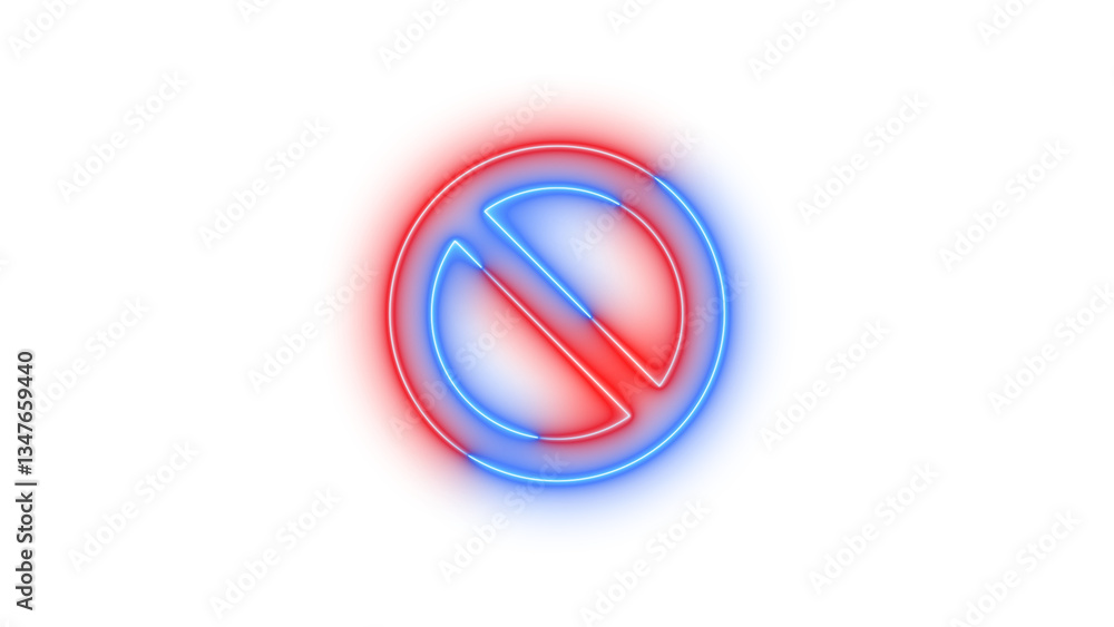 Neon ban symbol icon blue red color glowing with transparent background Neon ban symbol icon blue red color glowing with transparent background