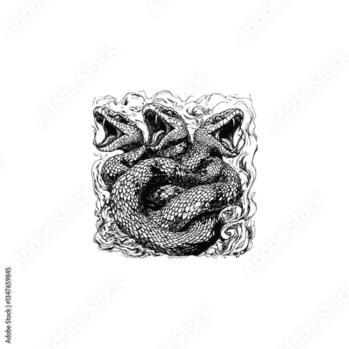 mighty three headed snake full of rage and powerful design vector template illustration