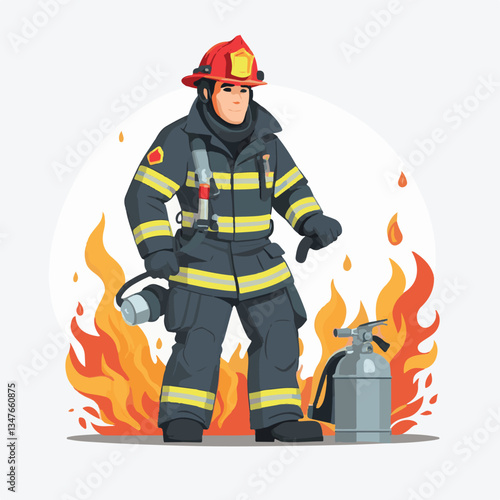 fireman, emergency, safety, rescue, danger, firefighter, uniform, fire, fighter, man, red, helmet, protection, equipment, background, hose, service, burn, flame, hero, person, water, work, engine, job
