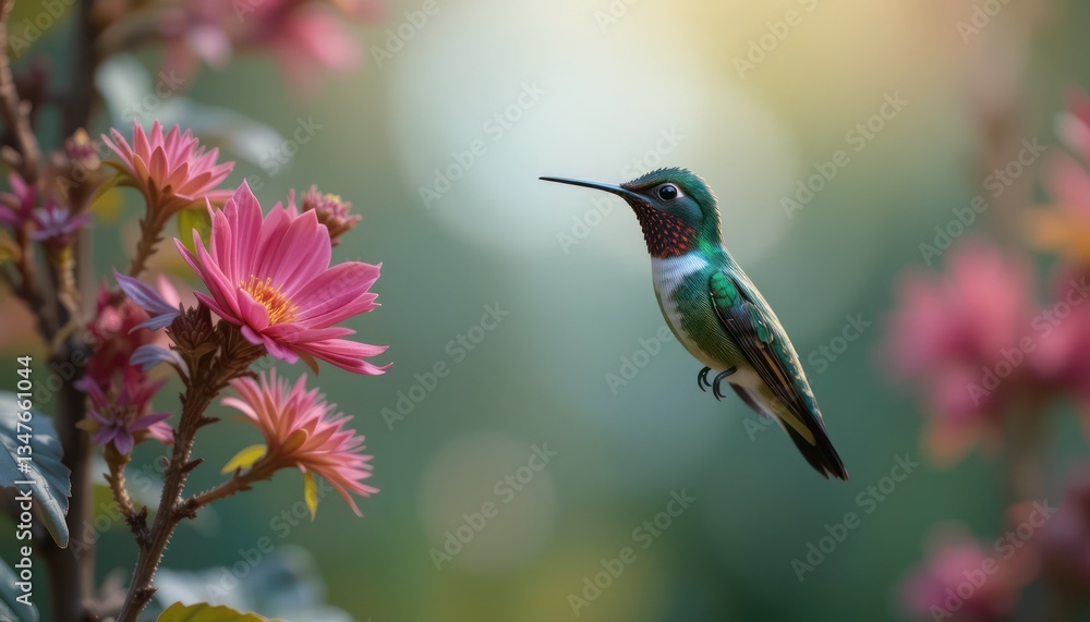 Fototapeta premium hummingbird flying near flower