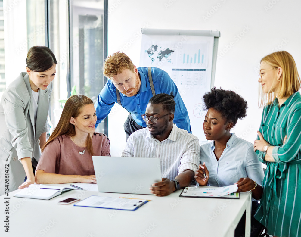 Fototapeta premium business meeting businesswoman woman young office businessman teamwork laptop startup colleague group education student brainstorming
