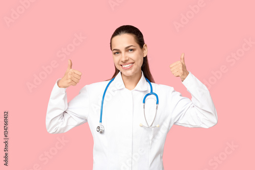 Smiling female doctor in wh...