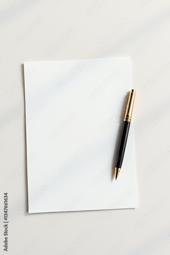 Luxurious Festive Letterhead with Elegant Black and Gold Pen in a Minimalist Sunlit Setting for Invitations and Branding Luxurious Festive Letterhead with Elegant Black and Gold Pen in a Minimalist Sunlit Setting for Invitations and Branding