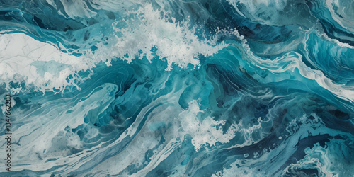 Blue ocean wave background. Blue and white water ocean background.
