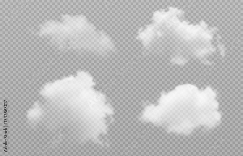 Vector realistic cloud, smoke or fog on isolated transparent background. Cloud png. Smoke png