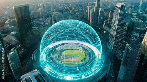 Highly detailed futuristic cityscape with intelligent urban planning and seamless transportation networks
