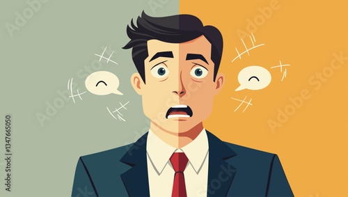 Manic Depression, Bipolar Disorder Vector Graphic: Emotional Swings & Contrasting Moods. Depicts Intense Anxiety, Mood Change, Stress, Mental Health Issues & Depression Symptoms.