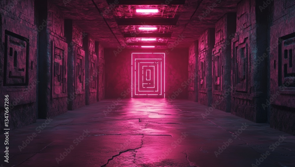 A 3D render of an abstract maze with a red color scheme contains no human figures A 3D render of an abstract maze with a red color scheme contains no human figures