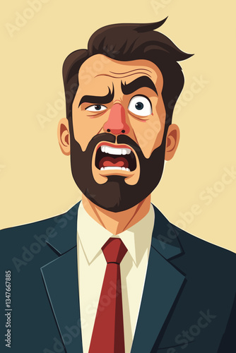 Shocked Businessman Caught Lying: Cartoon Vector Illustration of Deception, Dishonesty, and Workplace Ethics with Comical Exaggeration for Editorial Use