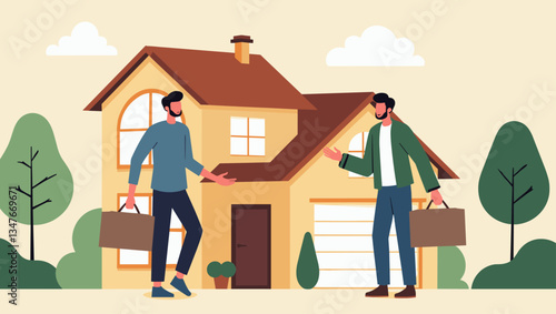 New Homeowners Dream: Cheerful Couple Celebrate House Purchase with Keys in Hand, Welcome to Modern Living, Real Estate Investment, Housing Market Success Illustration