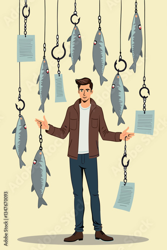 Job Hunter Drowning in Offers: A Sea of Fish and Contracts on Hooks. Career Choices, Employment Temptation, and the Challenge of Selecting the Right Path.