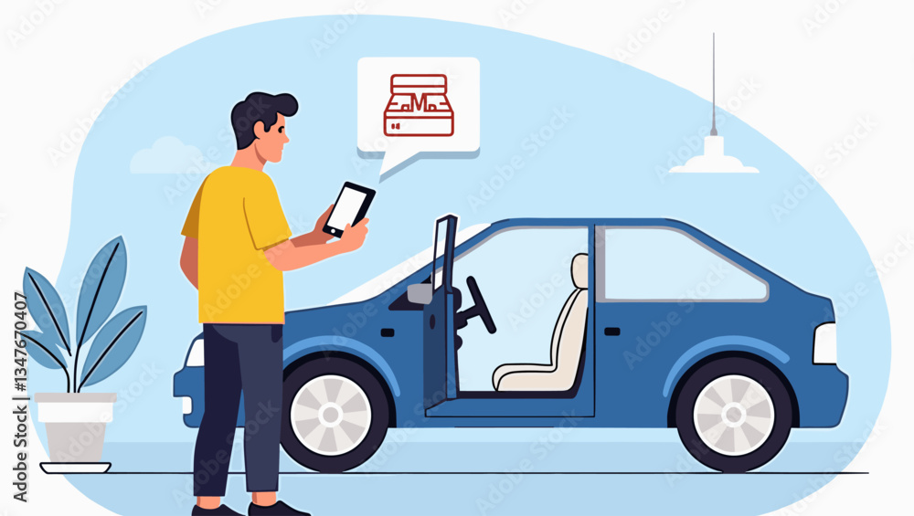Modern Man Browsing Car Deals Online Using Smartphone App. Future of Auto Sales, Convenient Digital Shopping for Vehicles. Automotive E-commerce and Online Marketplace Innovation. Modern Man Browsing Car Deals Online Using Smartphone App. Future of Auto Sales, Convenient Digital Shopping for Vehicles. Automotive E-commerce and Online Marketplace Innovation.