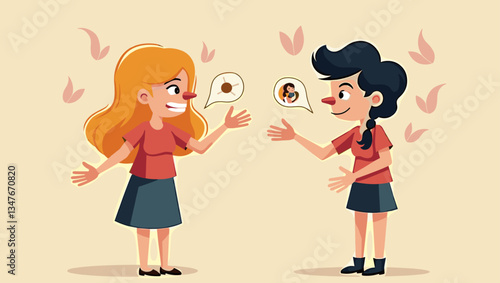 Funny Misunderstanding: Two Women with Different Interpretations Having a Confused Conversation. Conceptual Vector Illustration for Communication Difficulties and Social Interactions