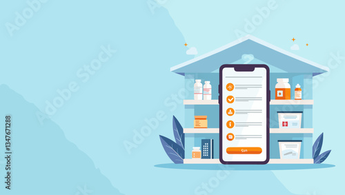 Vibrant Online Pharmacy App Vector Graphic: Order Prescription Medicine and Healthcare Products Securely, Fast Delivery. Telemedicine Platform, Digital Health.