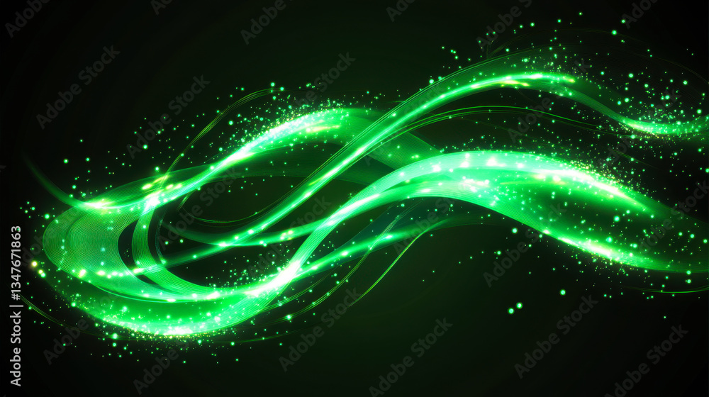 Fototapeta premium Dynamic green light trails create a mesmerizing effect in a dark background