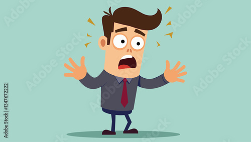 Cartoon Businessman in Shock, Financial Crisis or Loss, Flat Vector Illustration, Surprise News, Unexpected Problem, Man Gesturing Despair, Shocked Face, Cartoon Character