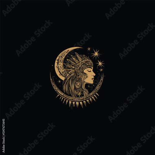 Selene goddess of the moon design vector template illustration