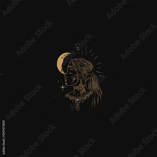 Selene goddess of the moon design vector template illustration