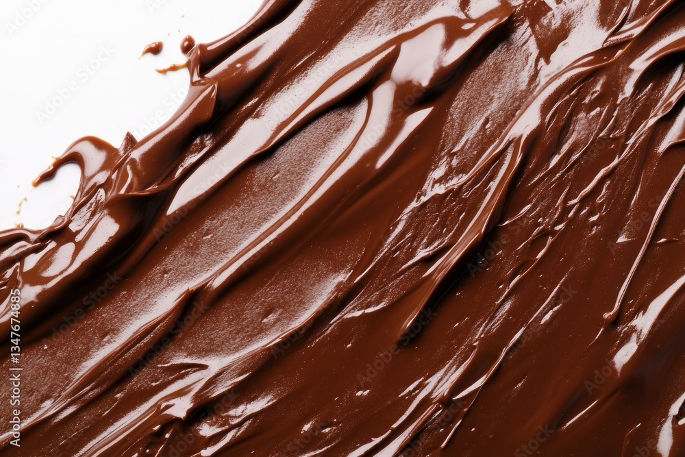 Fototapeta premium Rich melted chocolate texture on white background. AI generated