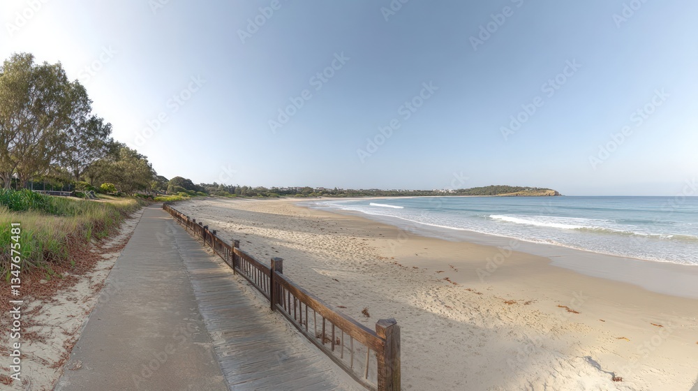 Coastal walkway leading to a pristine beach at sunrise Coastal walkway leading to a pristine beach at sunrise