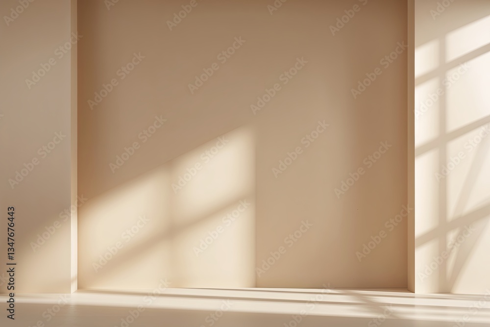Fototapeta premium Soft Beige Studio Backdrop with Gentle Lighting and Delicate Shadows