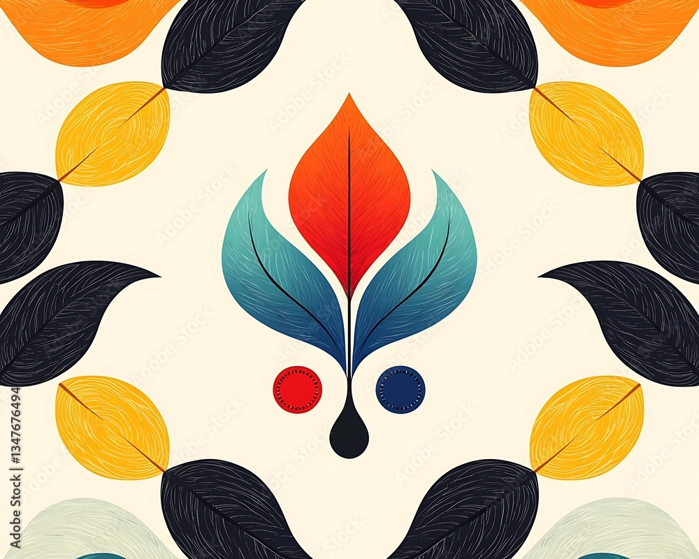 Fototapeta premium Abstract Floral Pattern for Autumn Leaves, Cream Background.